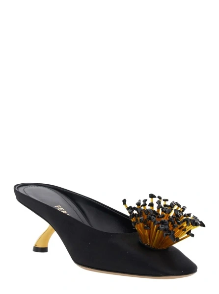 Sandale cu toc Ferragamo negre din textil