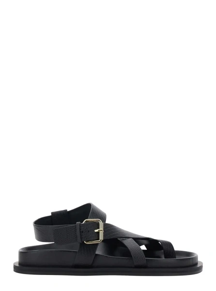 Sandale 'Elbert' Black Sandals with Criss-Crossed Straps and Buckle Closure in Leather Woman