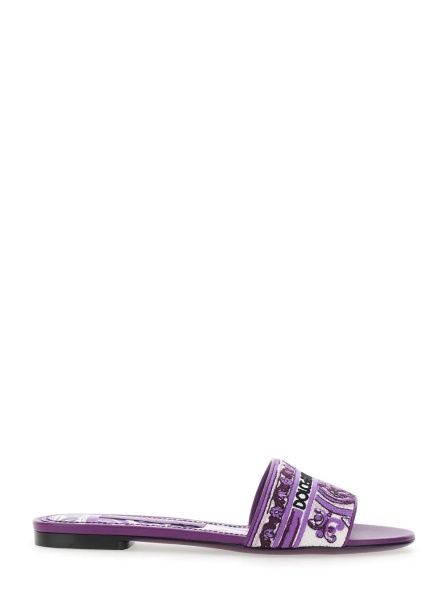 Sandale Violet Sandals with Logo Embroidery on the Front and All-Over Majolica Motif in Cotton Blend Woman