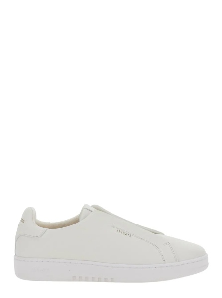 Sneakers 'Dice' White Low Top Laceless Sneakers with Logo Lettering on the Back in Leather for Men