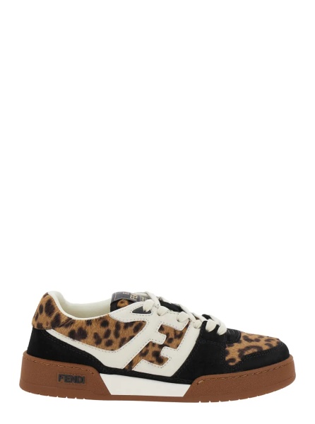 Sneakers 'Fendi Match' Brown Low Top Sneakers with FF Application and Leopard Motif in Mixed Leather Woman