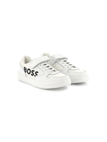 Sneakers Hugo Boss albi din piele si material textil