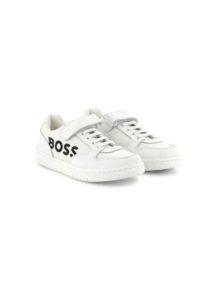 Sneakers Hugo Boss albi din piele si material textil