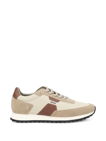 Sneakers Hugo Boss neutri din piele intoarsa si material textil