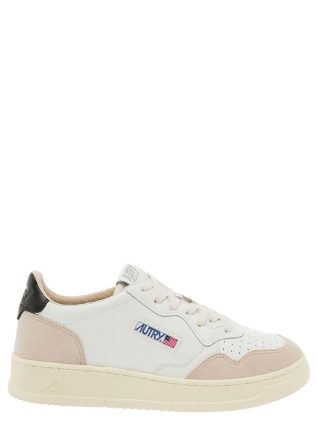 Sneakers Low Top Sneaker 'Medalist' with Beige Suede Details in White Leather Men