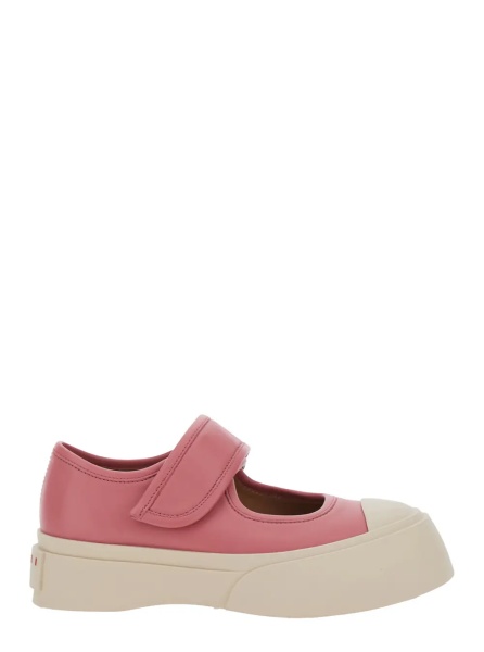 Sneakers 'Mary Jane' Pink Sandals with Touch-Strap Closure and Logo Patch on the Rear in Leather Woman