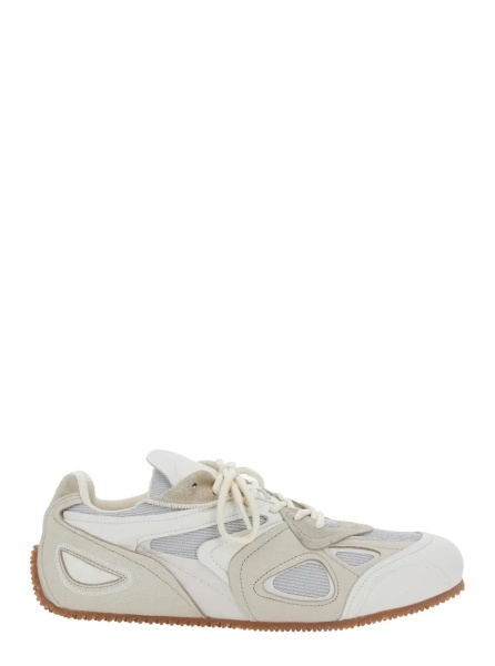 Sneakers 'Slow Runner' White and Beige Sneaker with Mesh Inserts and Grooved Sole in Leather and Tech Fabric Man
