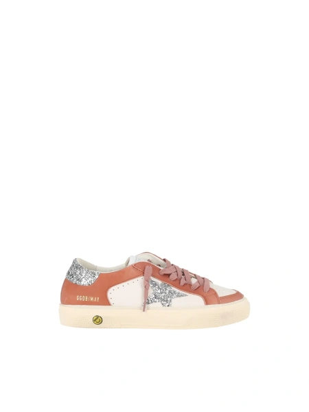 Sneakers SNEAKERS MAY LEATHER UPPER AND TOE GLITTER STAR AND HEEL WHITE/BORDEAUX/SILVER