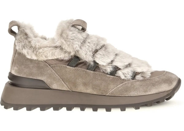 Sneakers Suede and tech cotton Sneakers with shearling lining and monili detail