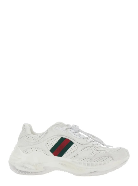 Sneakers White Low Top Sneaker with Perforated Design and Web Detail on the Side in Leather for Women