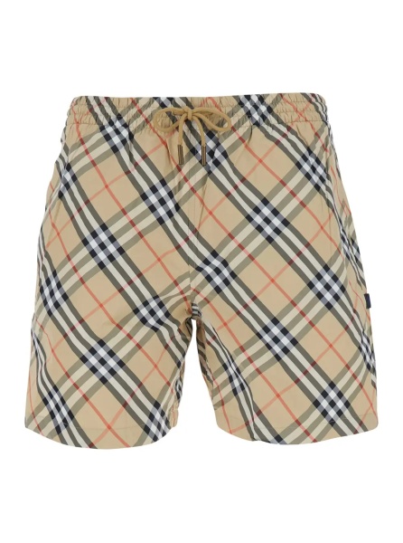 Sorturi beige Swim shorts with check motif in Tech Fabric men