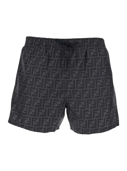 Sorturi Swim shorts with Elasticated Waist and Drawstring and FF Motif All-Over in Tech Fabric Gray Men