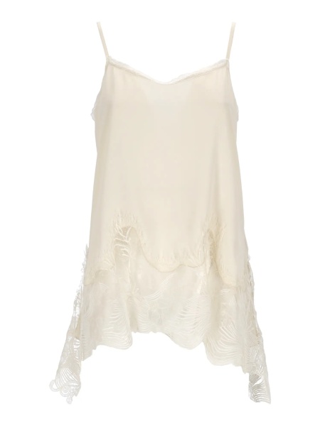 Topuri CREPE DE CHINE LONG LINGERIE TOP WITH LACE TRIMS