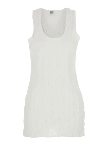 Topuri TOTÊME White Sleeveless top with round neckline and crinkled design in viscose for women