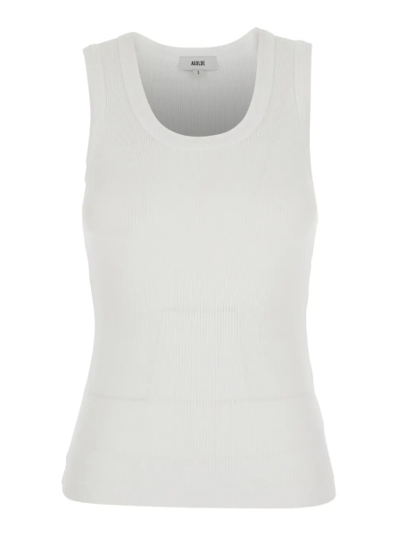 Topuri White 'Poppy' Top Sleeveless with U-Neck in Cotton for Women