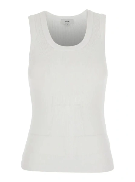 Topuri White 'Poppy' Top Sleeveless with U-Neck in Cotton for Women