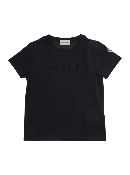 Tricou Black Cotton Crew Neck T-Shirt with Front Lettering Logo and Sleeve Logo Patch for Girls