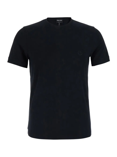 Tricou Black Crew neck T-shirt with logo embroidery on the front in stretch viscose for men