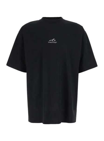 Tricou Black Crew Neck T-Shirt with Logo Lettering on Front and Back in Cotton for Men