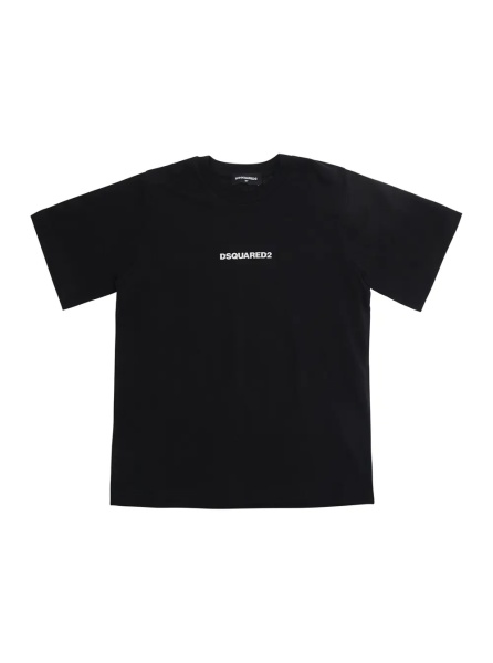 Tricou Black Crew neck T-shirt with logo lettering on the front in cotton boy