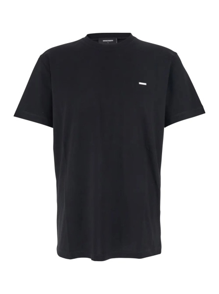 Tricou Black Crewneck T-Shirt with Patch Logo on the Front in Cotton Man