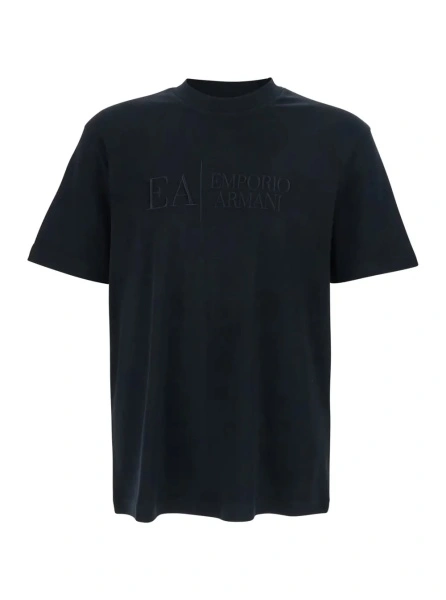 Tricou Black T-Shirt with Embroidered Lettering Logo on the Front for Men