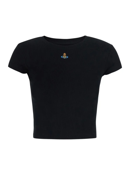 Tricou black T-SHIRT with embroidered logo on the front in viscose for women