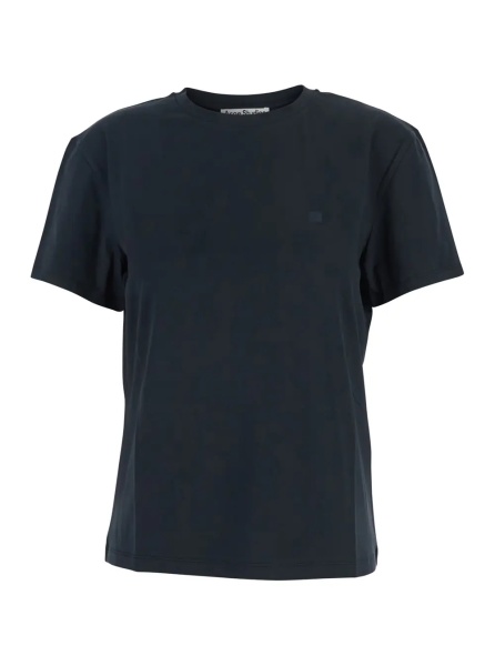 Tricou Black T-Shirt with Tone-on-Tone Logo Patch on the Front in Women's Cotton