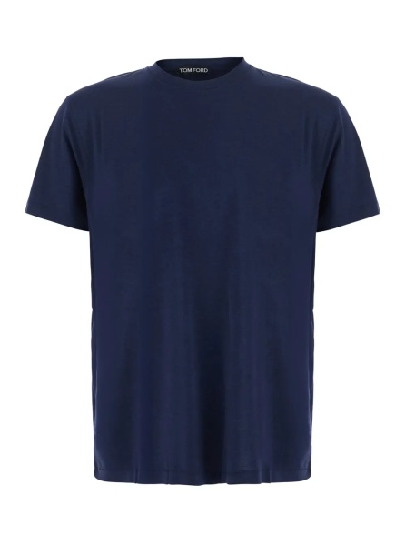 Tricou Blue Crew neck T-shirt with logo embroidery on the front in Blend cotton for men