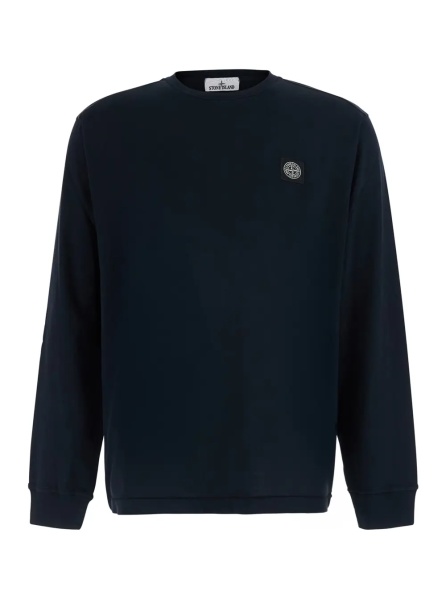 Tricou blue Crew neck t-shirt with logo patch on the front in cotton for men