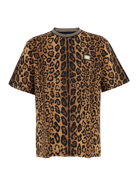 Tricou brown T-shirt with all-over animalier print in fabric for men
