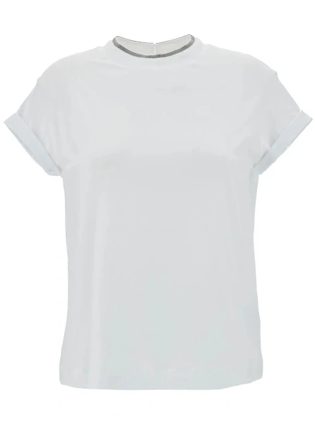 Tricou Brunello Cucinelli alb din bumbac