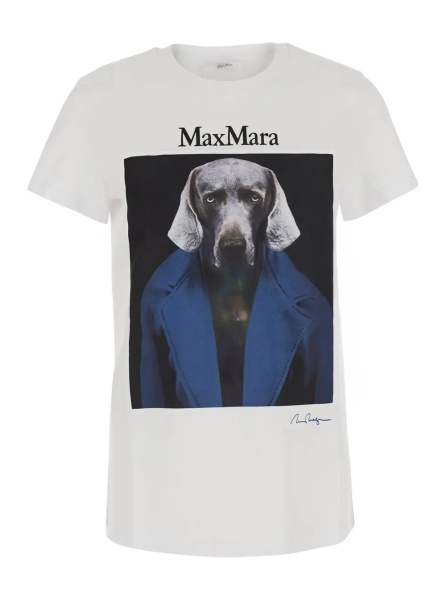 Tricou 'Calca' White Crew Neck T-Shirt with Maxi Print on Front and Back in Cotton for Women