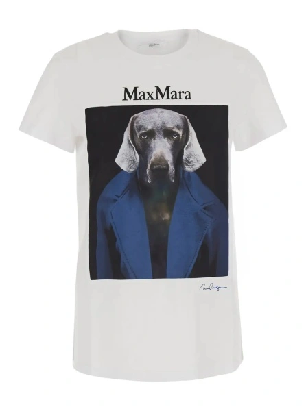 Tricou 'Calca' White Crew Neck T-Shirt with Maxi Print on Front and Back in Cotton for Women