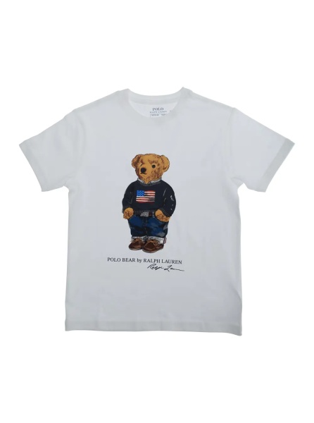Tricou Crew Neck T-Shirt with Large Logo Print on the Front in White Cotton Boy