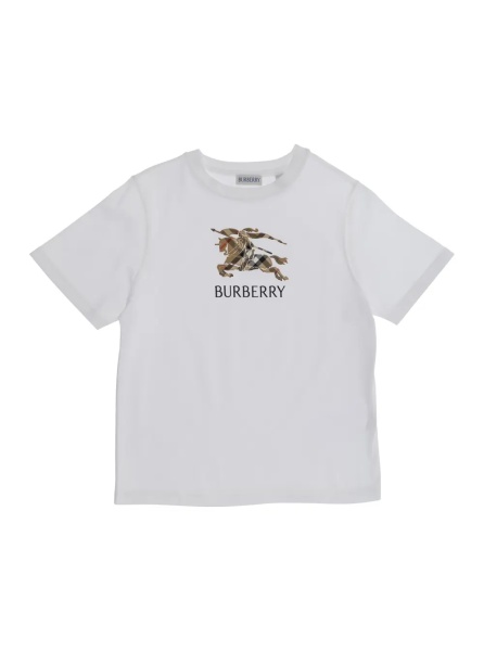 Tricou Crew Neck T-Shirt with Logo Lettering and EKD Embroidery on the Front in White Cotton Boy