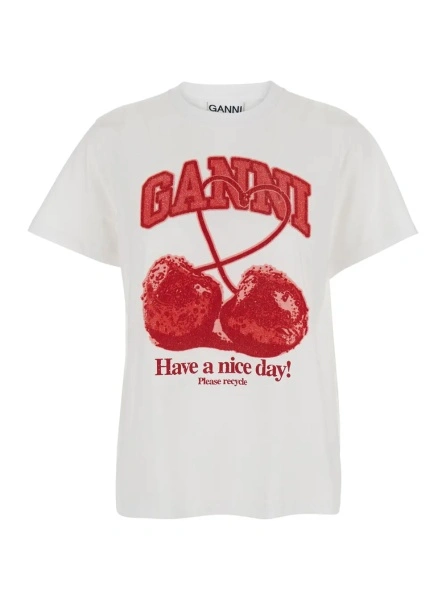Tricou Ganni alb din bumbac