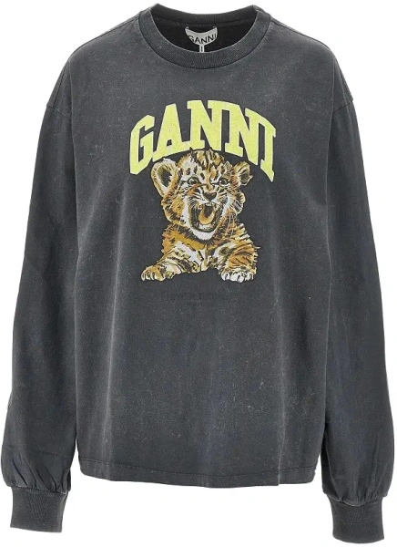 Tricou Ganni gri din bumbac