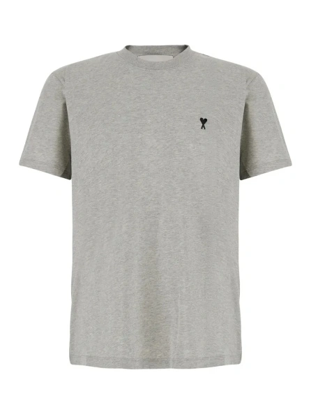 Tricou Gray Crew Neck T-Shirt with ADC Embroidery on the Front in Cotton for Men