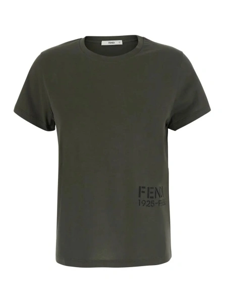 Tricou Green Crew neck T-shirt with logo lettering on the front in cotton for women
