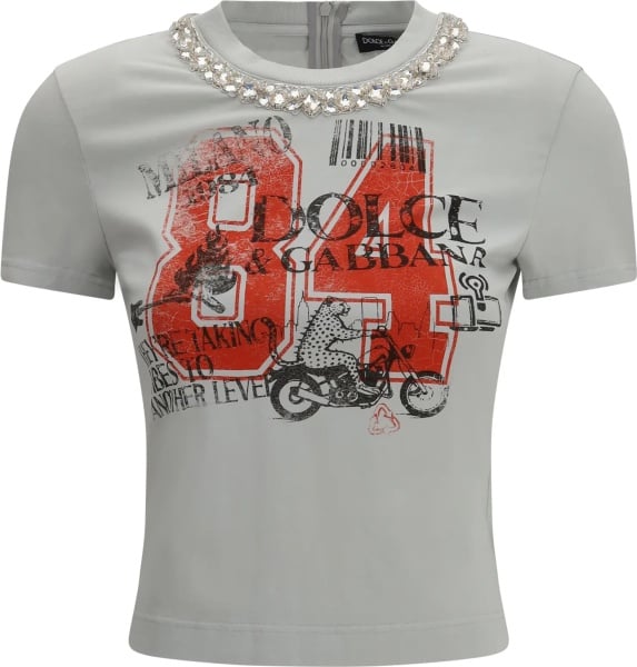 Tricou Jersey T-shirt with print and crystals Dolce & Gabbana Jersey T-shirt with print and crystals