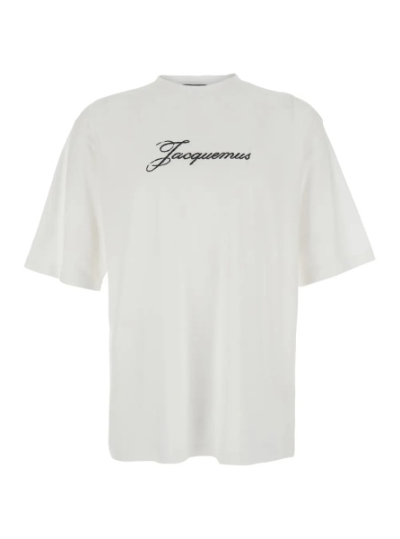 Tricou 'Le T-Shirt Jacquemus' White Crew Neck T-Shirt with Logo Lettering on the Front in Cotton Blend for Men