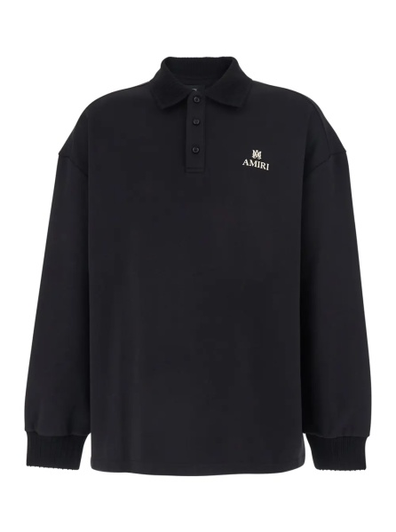 Tricou Polo Black Polo Collar Sweatshirt with Logo Lettering on the Front in Cotton for Men