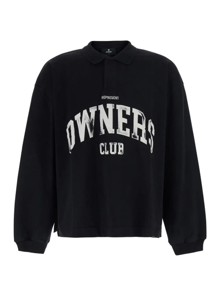 Tricou Polo black sweatshirt with Polo collar and logo on the front in cotton for men