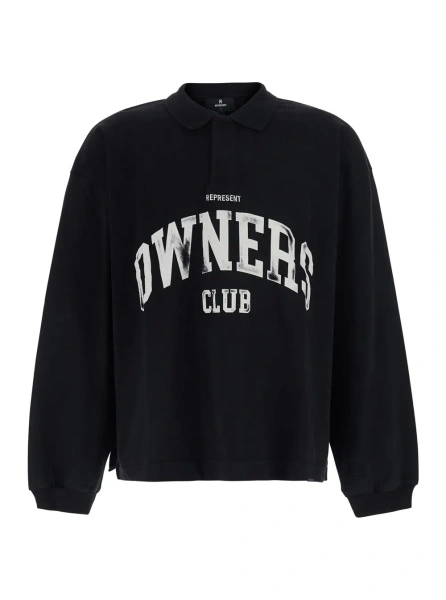 Tricou Polo black sweatshirt with Polo collar and logo on the front in cotton for men