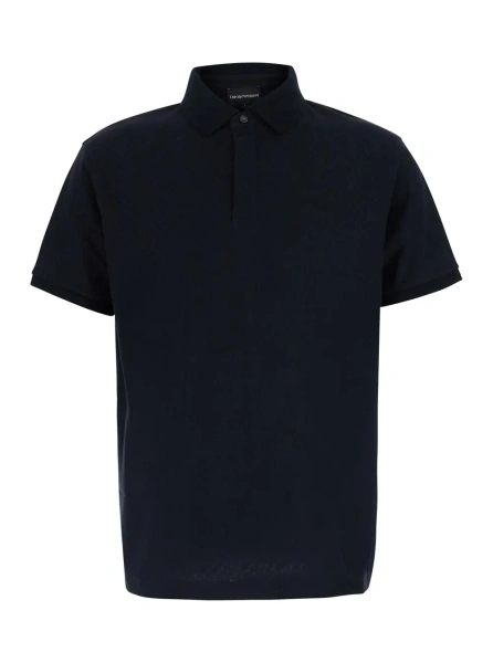 Tricou Polo Blue Polo Shirt with classic collar and logo embroidery on the front in jacquard cotton for men
