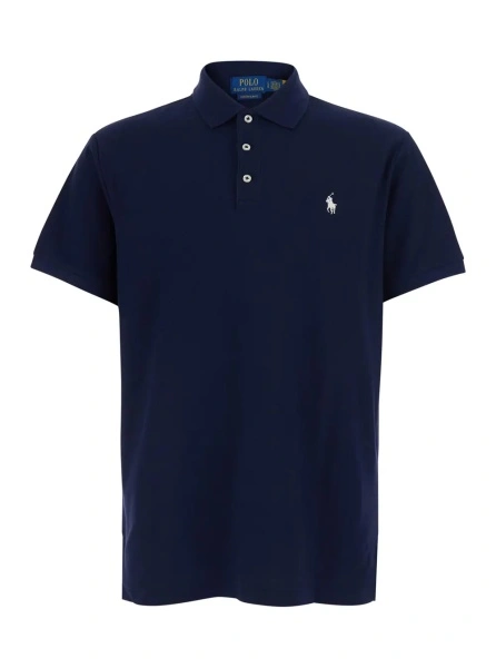 Tricou Polo Blue Polo Shirt with Classic Collar and Pony Embroidery on the Front in Cotton for Men