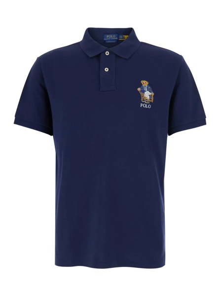 Tricou Polo Blue Polo Shirt with Patch Logo on the Front and Classic Collar in Cotton for Men