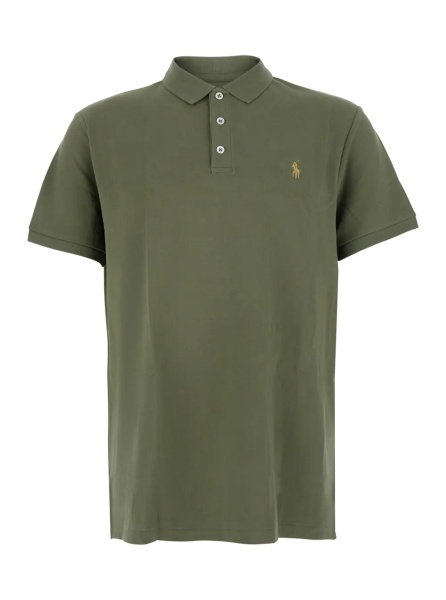 Tricou Polo 'Custom Fit' Green polo shirt with classic collar and Pony embroidery on the front in cotton for men