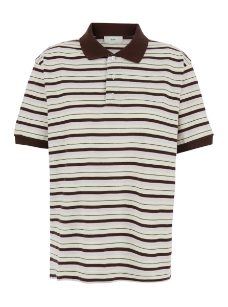 Tricou Polo Multicolor Polo Shirt with Embroidered Logo Lettering on the Front and All-Over Stripes in Cotton for Women